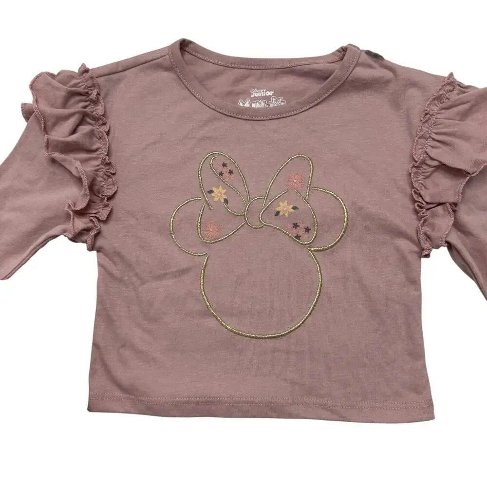 DISNEY *NEW* Minnie Pink Gold Outfit Size 12 Months Tule Skirt Top Cotton Blend